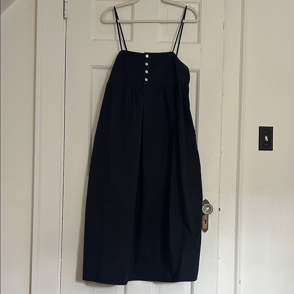 Navy Sleeveless Dress with Button Detail